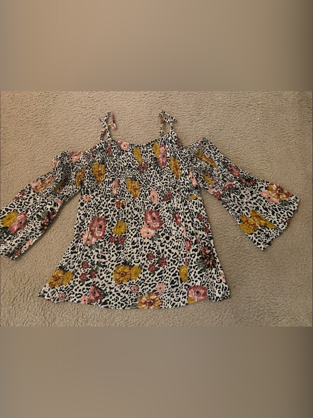 torrid Floral Leopard Print Off-Shoulder Top in White, Pink, Yellow